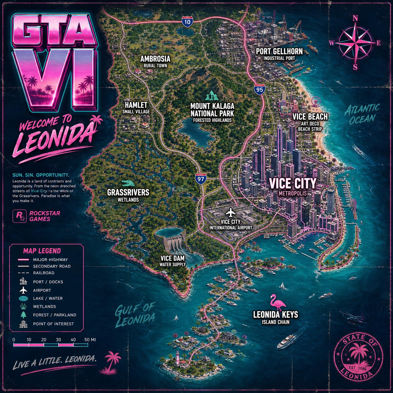 Map of the State of Leonida from GTA VI